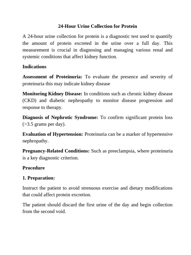 24-Hour Urine Protein Collection Guide | PDF | Kidney Disease | Chronic ...