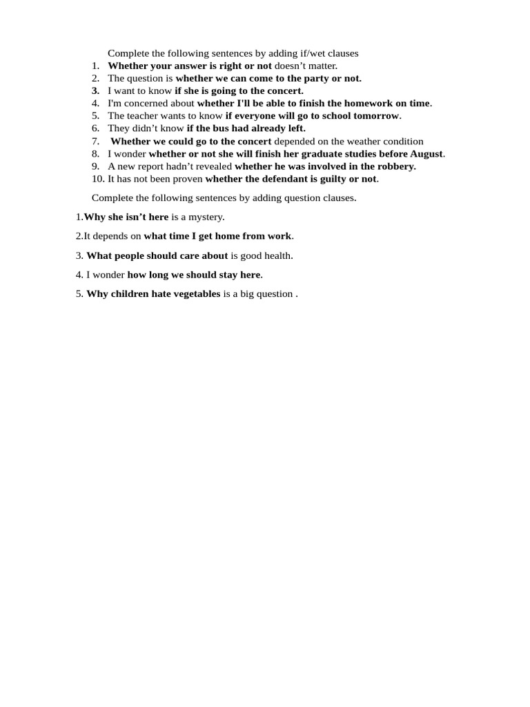 If/Whether and Question Clauses Exercises | PDF