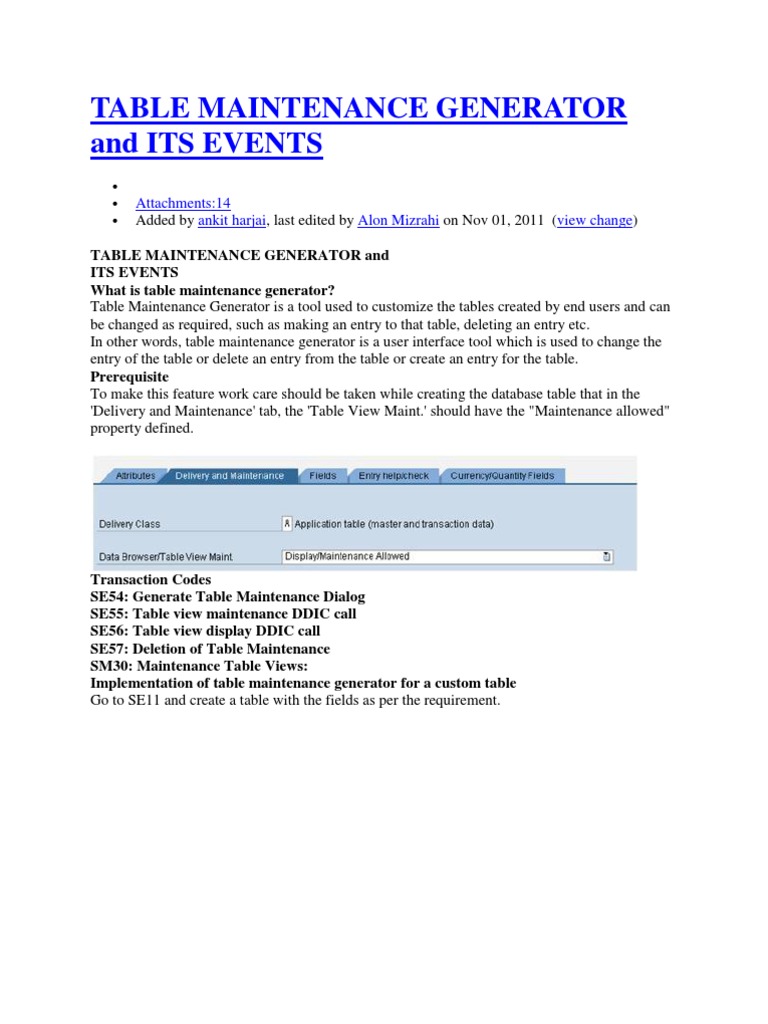 Table Maintenance Generator and Its Events PDF Tab (Gui) Databases