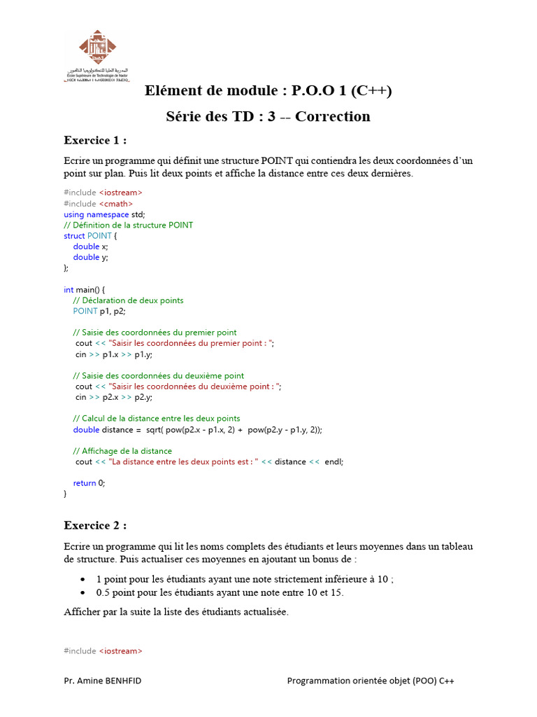Exemples de POO en C++ : Structures et Calculs | PDF | C ++ | Informatique