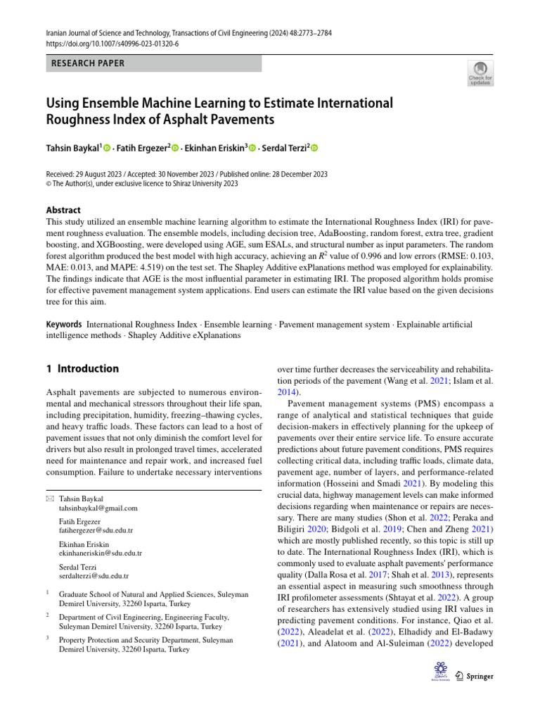 Ensemble ML for Estimating IRI in Pavements | PDF | Machine Learning ...