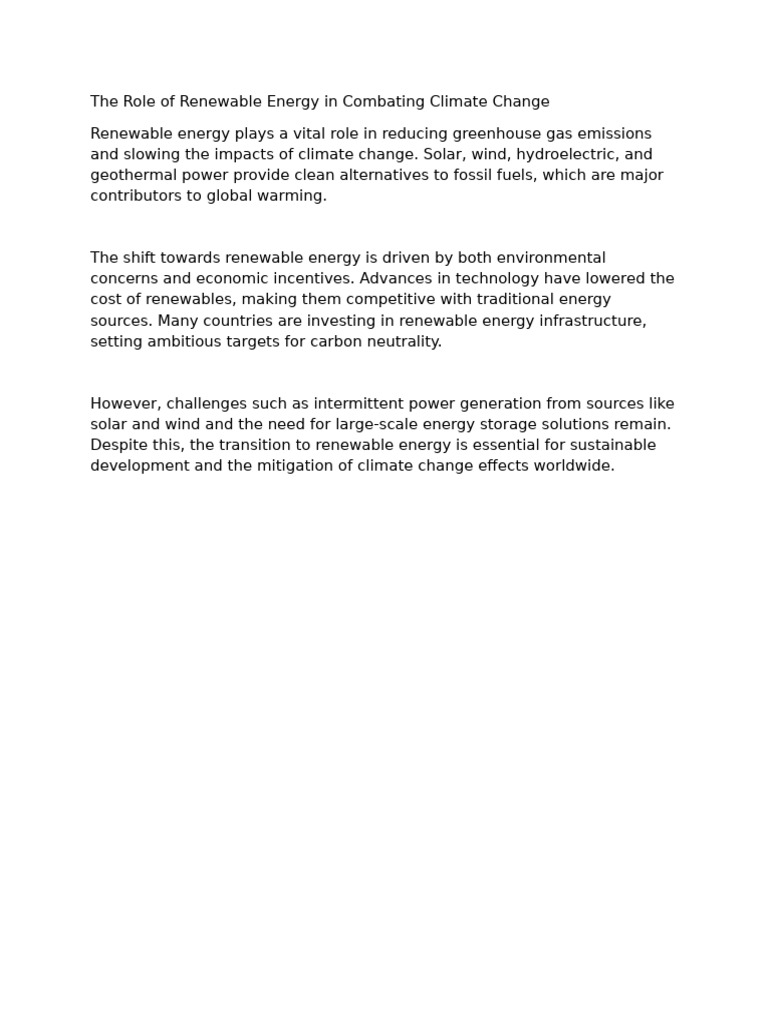 The Role of Renewable Energy in Combating Climate Change | PDF