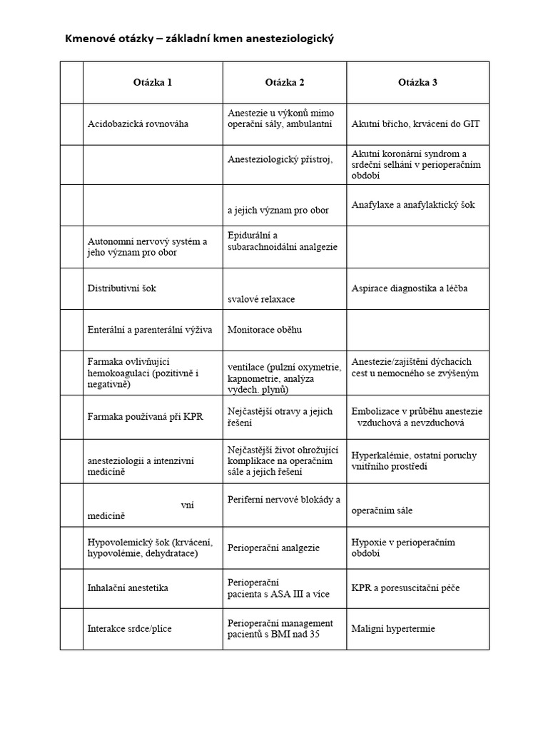 Základní Kmen Anesteziologický | PDF