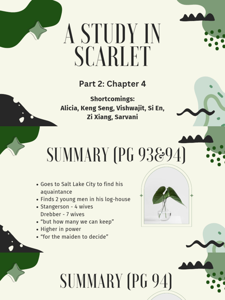 A Study in Scarlet: Part 2, Ch. 1 Summary | PDF