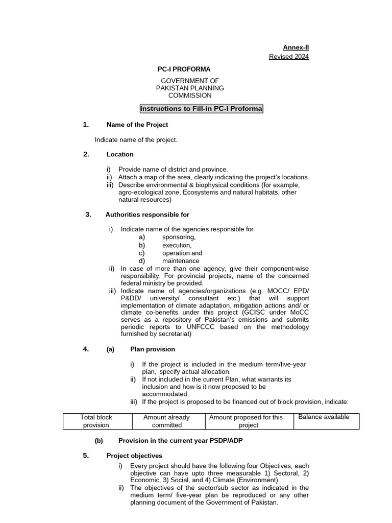 Revised PC-I Proforma Guidelines | PDF | Agriculture | Net Present Value