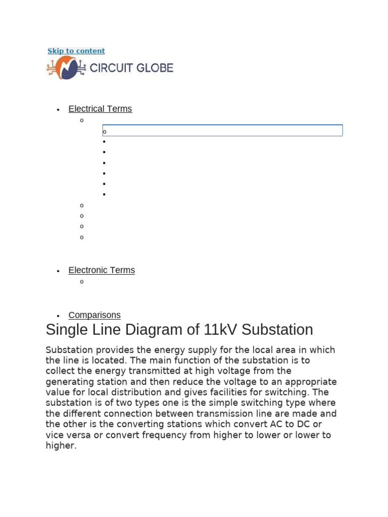 11kV Substation Single Line Diagram | PDF | Electric Power Transmission ...