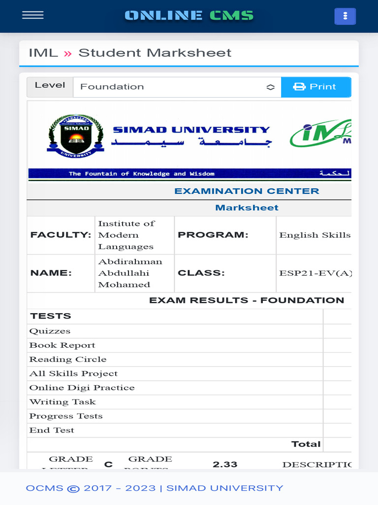 SIMAD University Online Exam Results | PDF