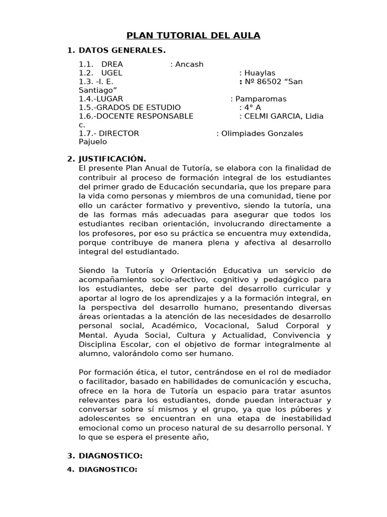 Plan Tutorial Del Aula | PDF | Salón de clases | Enseñando