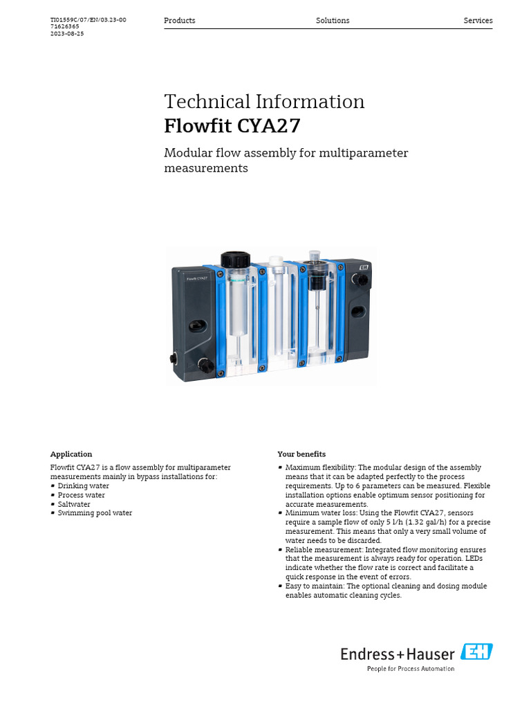 Flowfit CYA27: Modular Flow Assembly | PDF | Flow Measurement | Sensor