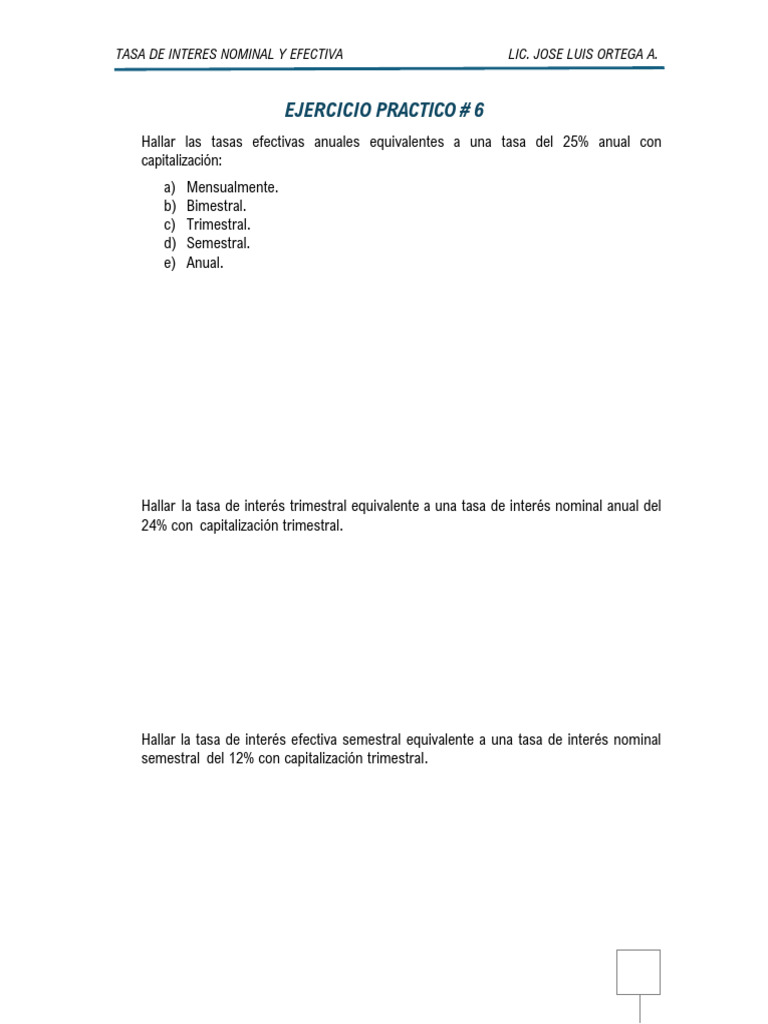Ejericicios Practicos - Tasas de Interes Nominal y Efectiva | PDF ...