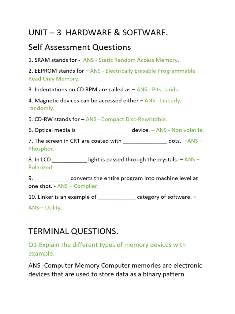 CPF U3 Hardware and Software. | PDF | Random Access Memory | Computer ...