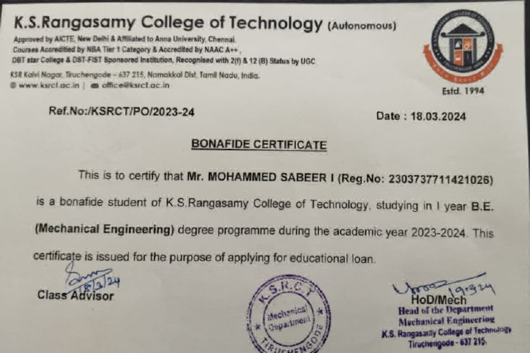 Mechanical Engineering Certificate 2023 | PDF