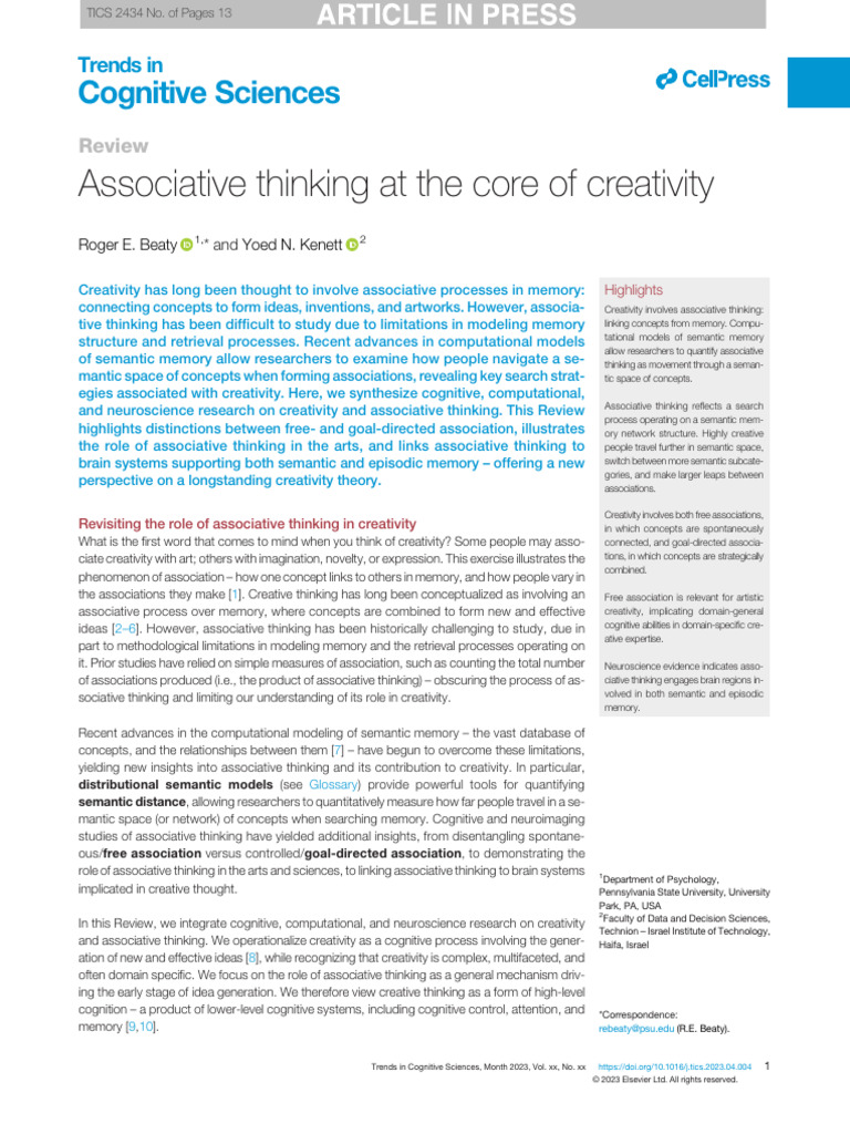 1 s2.0 S1364661323000943 Main | PDF | Creativity | Memory