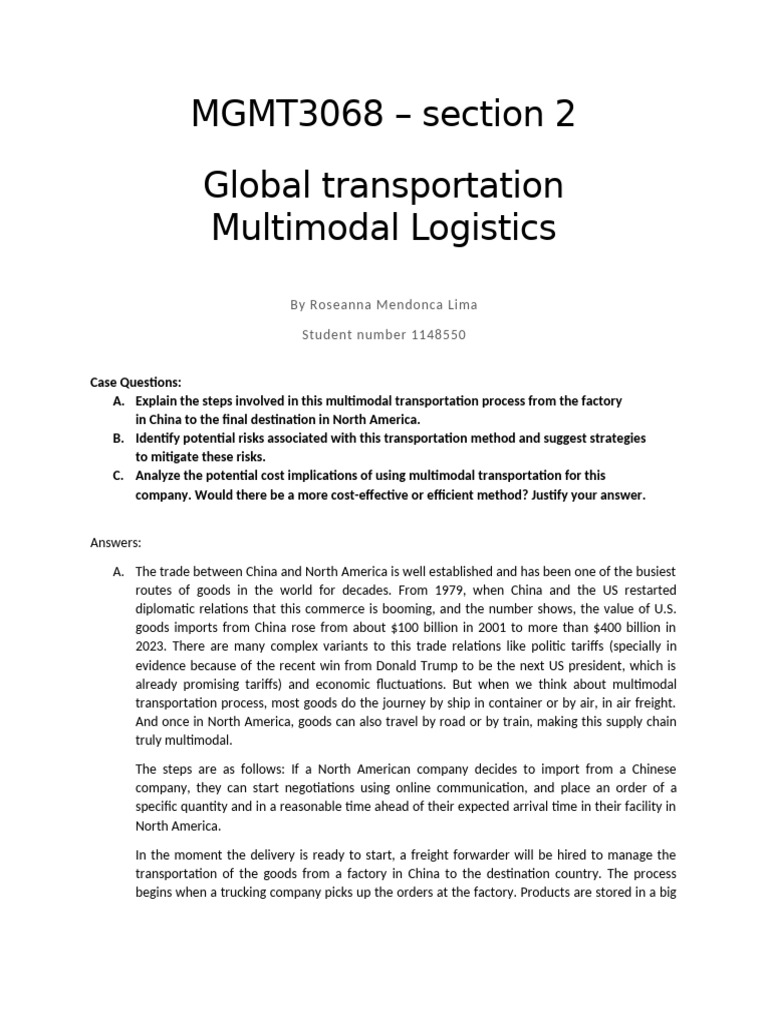 Transportation Assignment 3 | PDF | Cargo | Transport