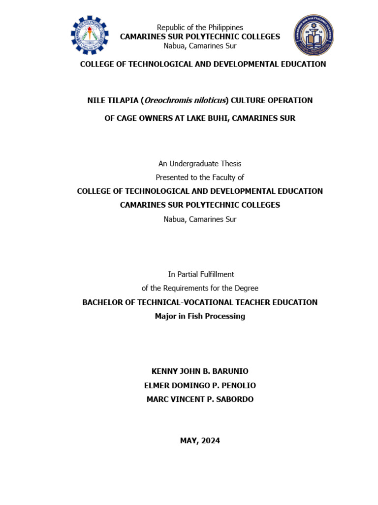 Btvted FP - 3a - Nile Tilapia (Oreochromis Niloticus) Culture Operation ...