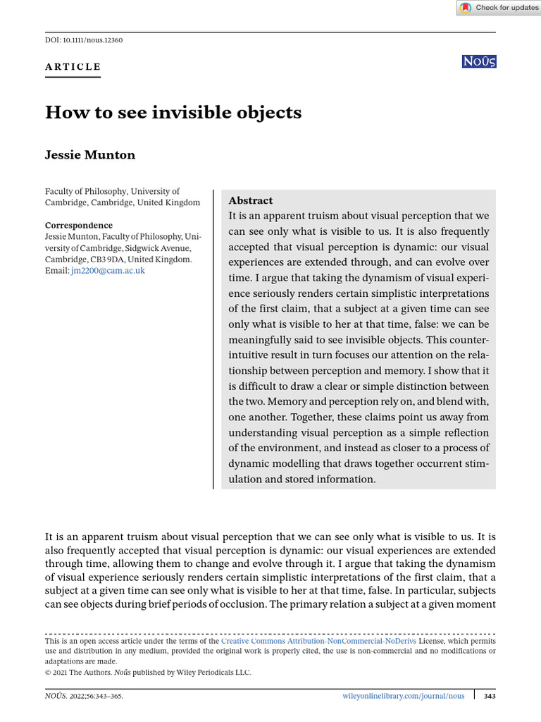Nous - 2021 - Munton - How To See Invisible Objects | PDF | Experience ...