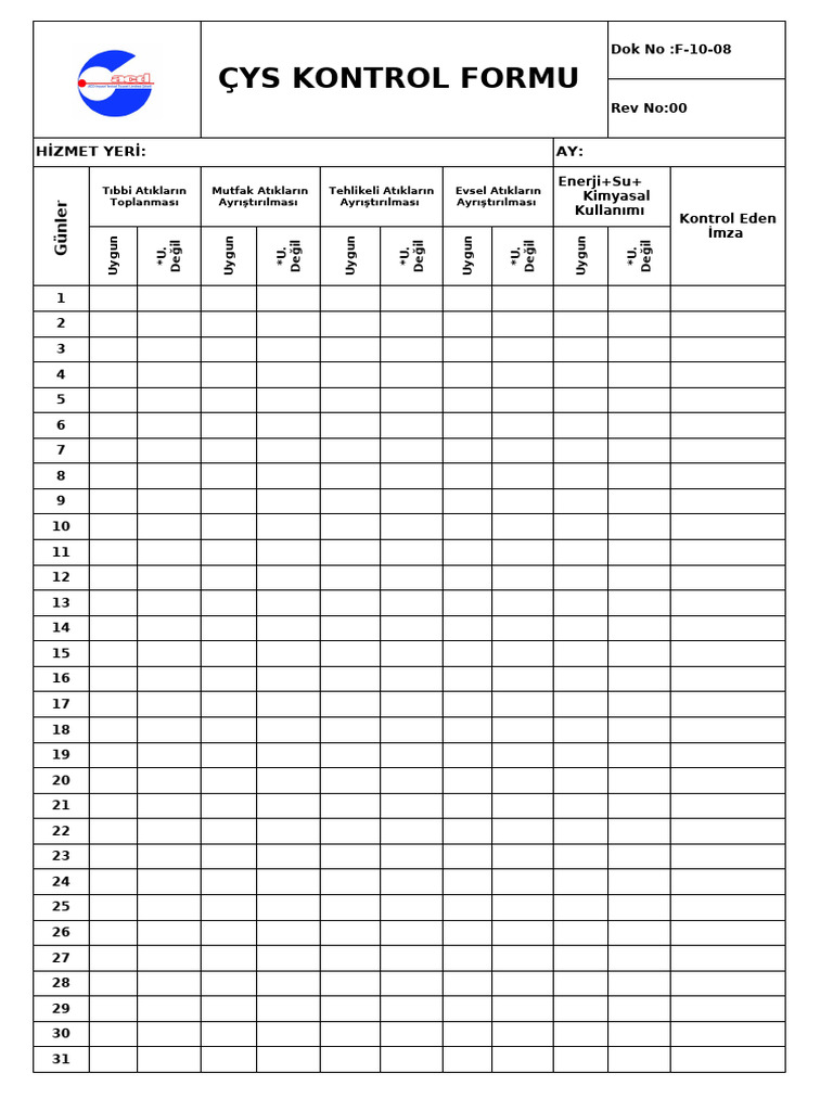 F-10-08 ÇYS KONTROL-sahaya Gönder | PDF