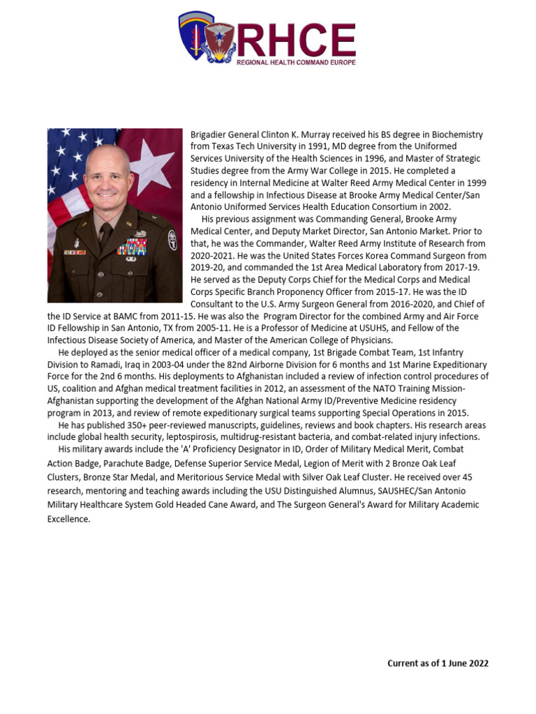 Bio BG Murray - 3may22 | PDF | United States Army | 82nd Airborne Division