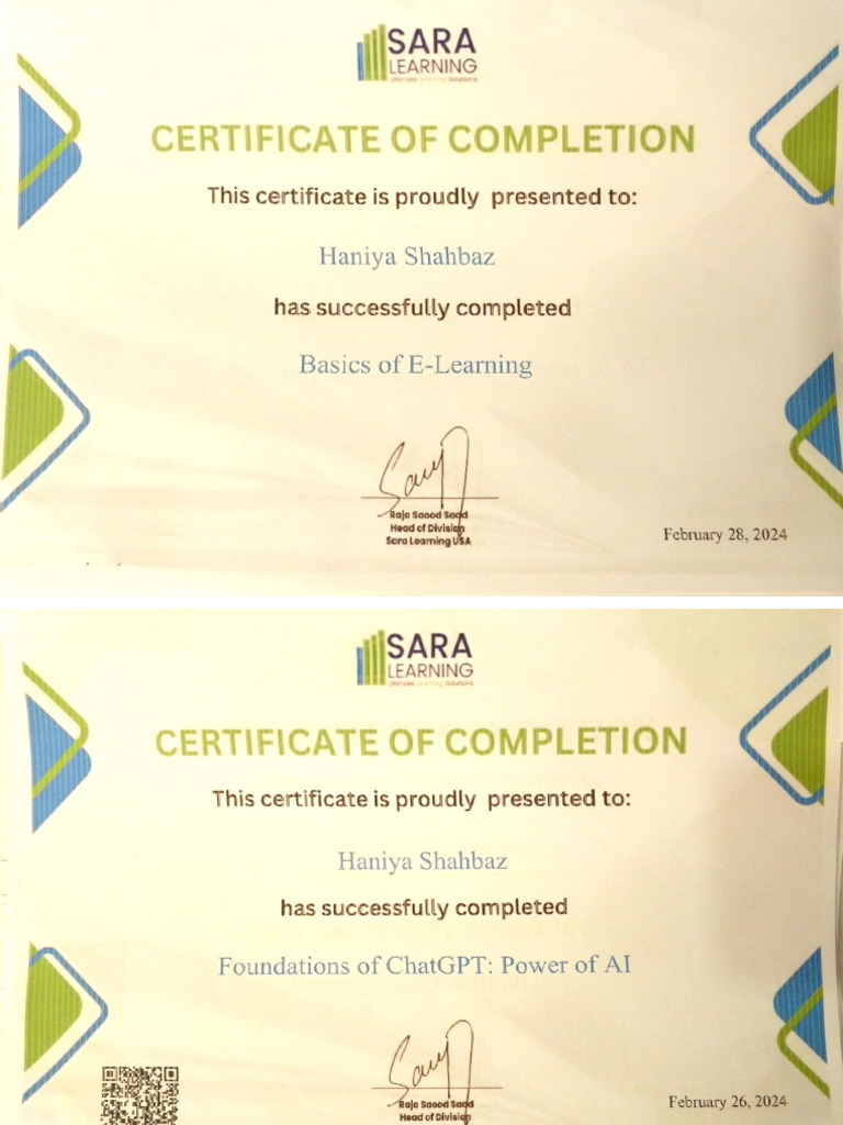 Sara Learning Skills Certificate | PDF