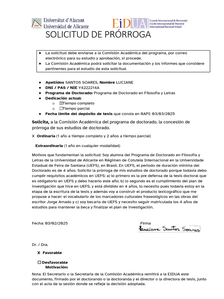 Prorroga-Alumnos-Anteriores-Julio-2023 - Luciane - Signed | PDF | Doctorado