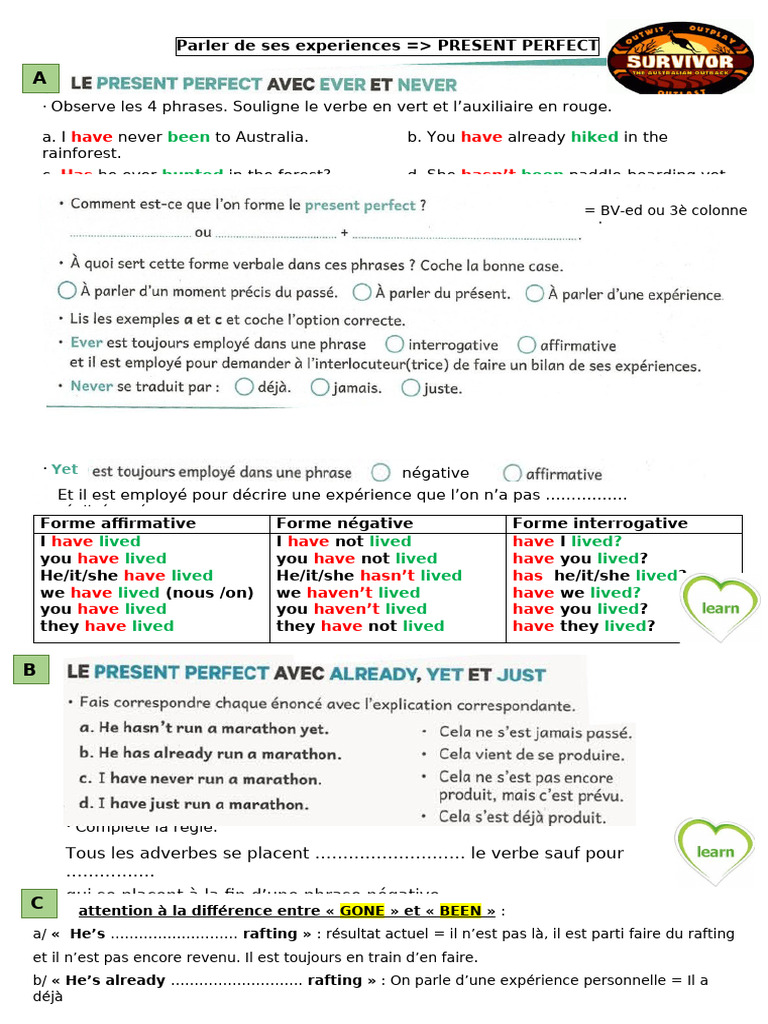Règles du présent perfect et exercices | PDF | Sémantique | Morphologie ...