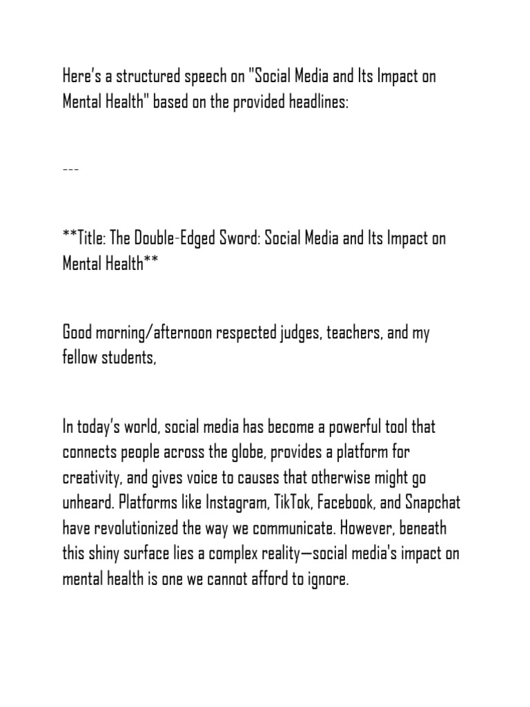 Social Media's Impact on Mental Health | PDF | Mental Health ...