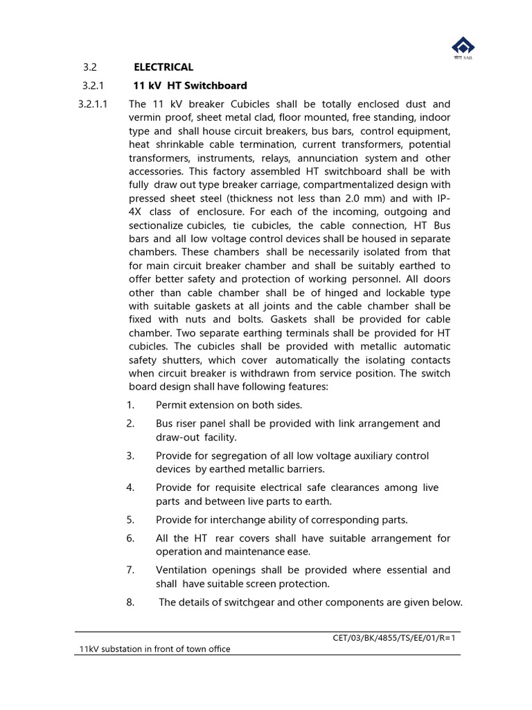 HT Switchboard Design Specifications | PDF | Electricity | Electronics