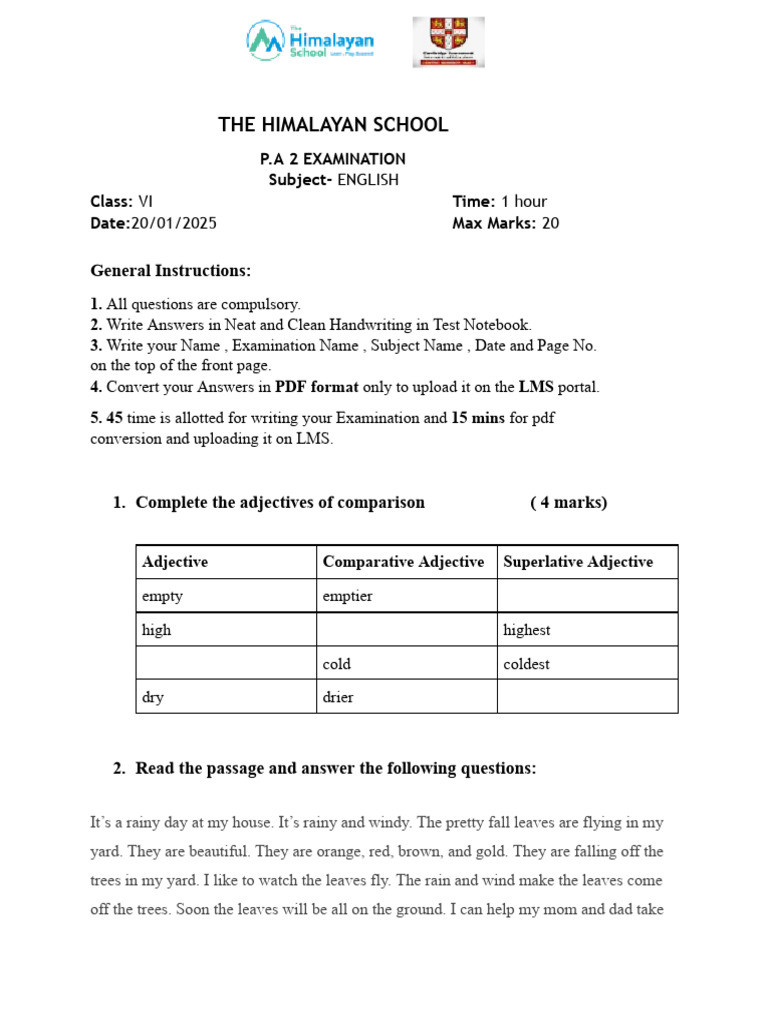GRADE 6, P.A 2 | PDF | Linguistic Morphology | Syntax