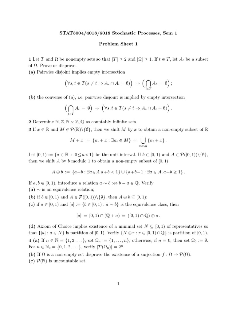 Stochastic Processes Problem Sheet 1 | PDF