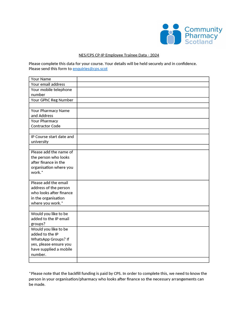 CPS - NES - Funded - Trainee - CP - IP - Employee - Data - Capture ...