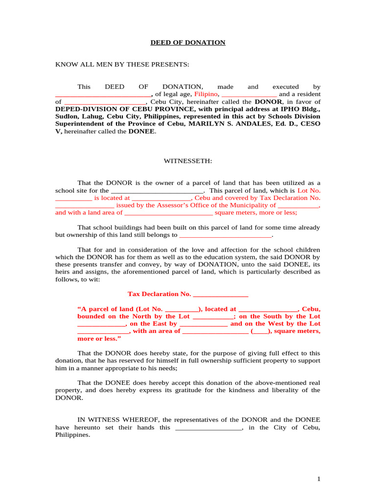 School Land Donation Deed Sample | PDF | Land Lot | Property