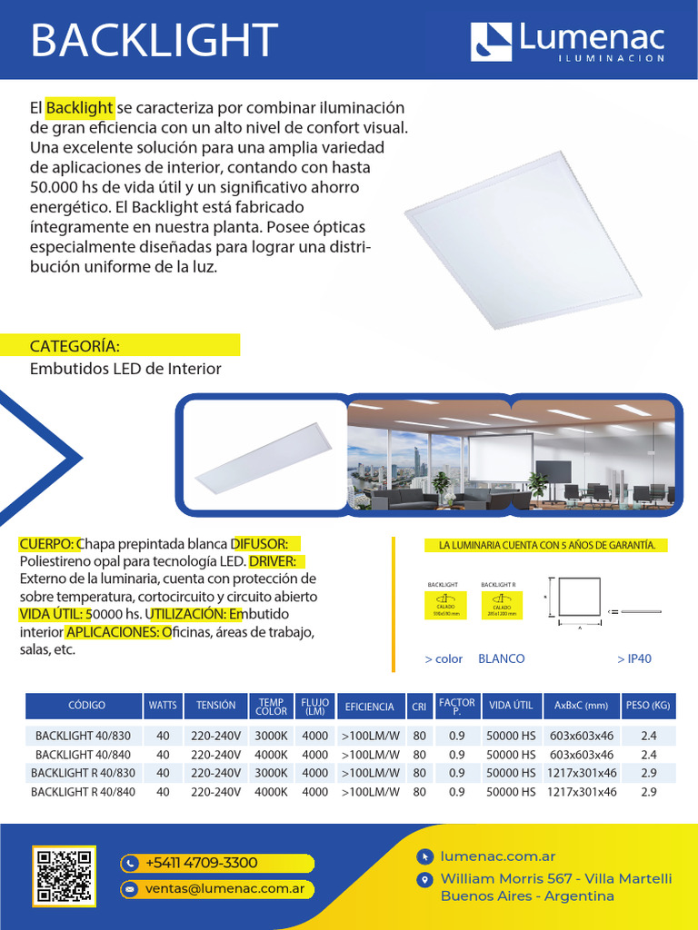 Backlight LED 40/840: Eficiencia y Confort | PDF