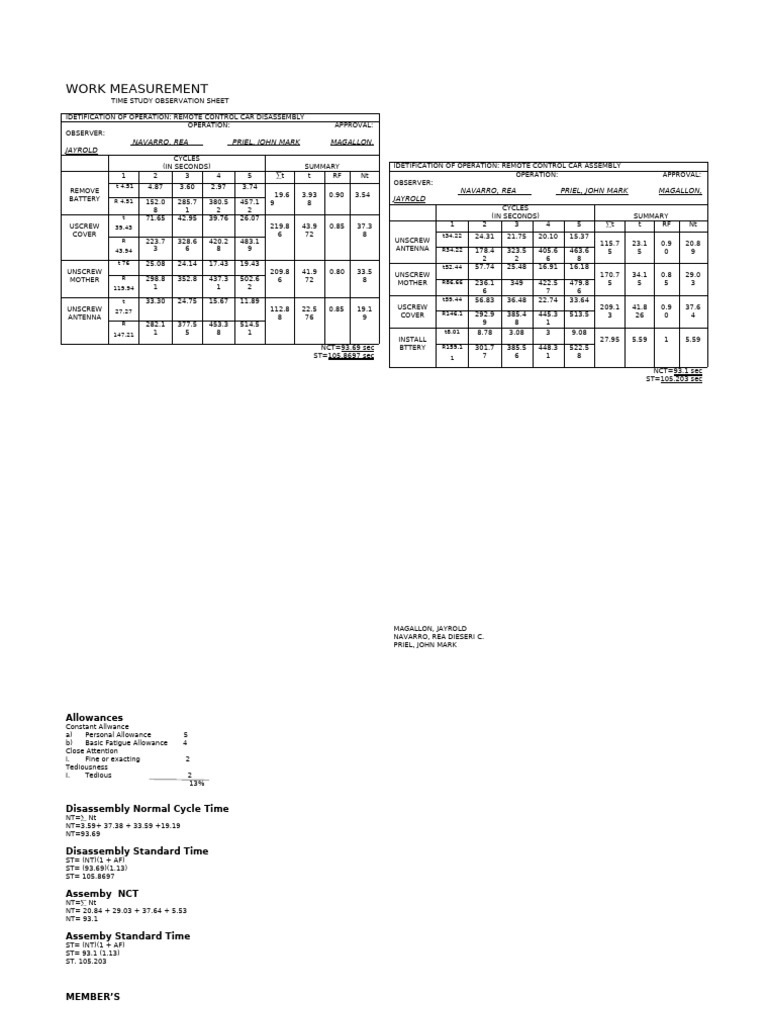 WORK MEASUREMENT , TIME STUDY | PDF | Wireless