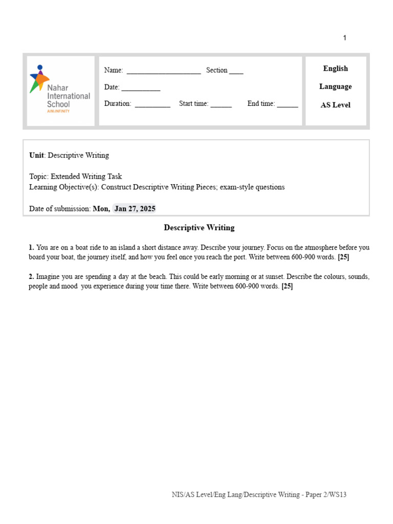 AS Level Descriptive Writing Tasks | PDF | Linguistics | Human ...