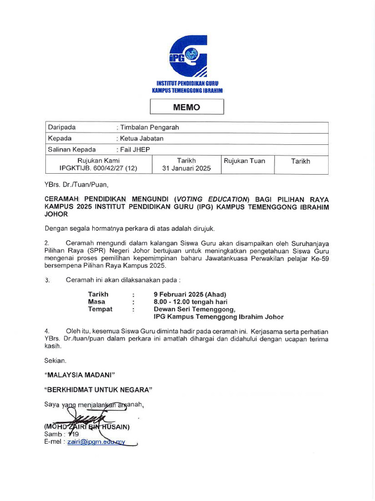 MEMO CERAMAH PILIHAN RAYA-31012025161500 | PDF
