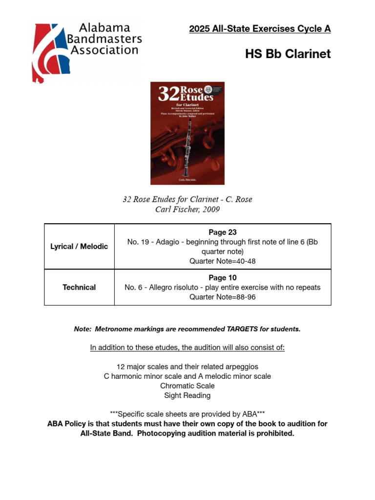 2025 All-State Bb Clarinet Exercises | PDF