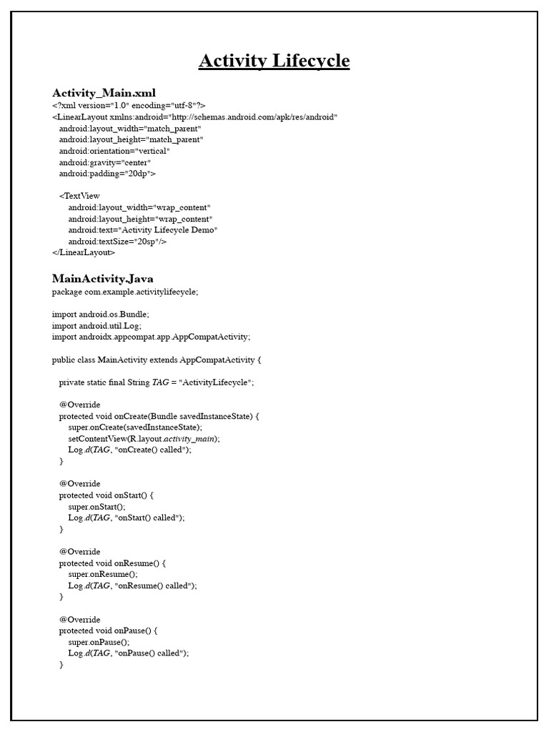 Activity Lifecycle Overview | PDF