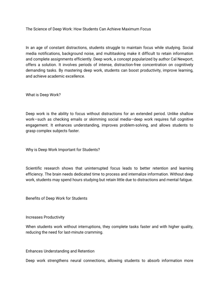 Mastering Deep Work for Student Success | PDF