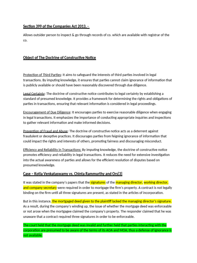 Constructive Notice in Company Law | PDF | Mortgage Law | Due Diligence