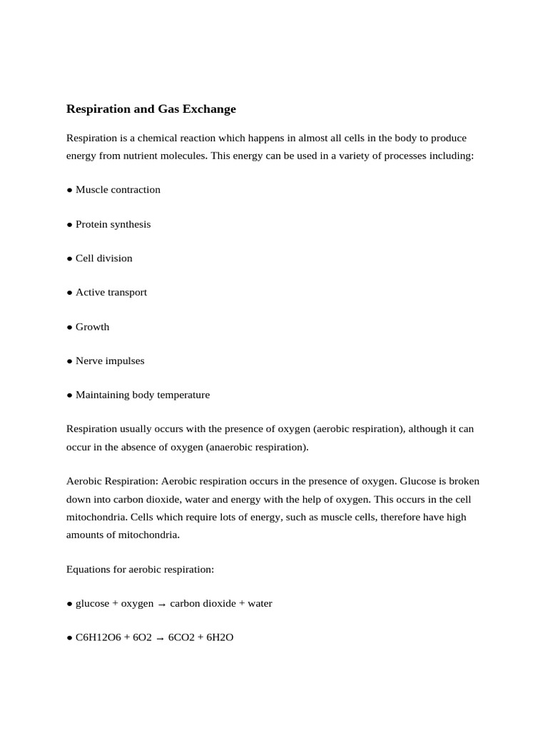 Notes on Respiration and Gas Exchange-Gr 9 B 3 | PDF | Respiratory ...