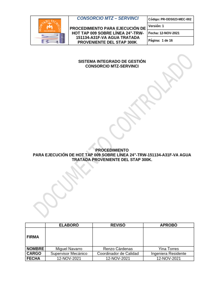 Pr-Ods023-Mec-002 Hot Tap 009 Linea de Agua Tratada | PDF | Soldadura ...