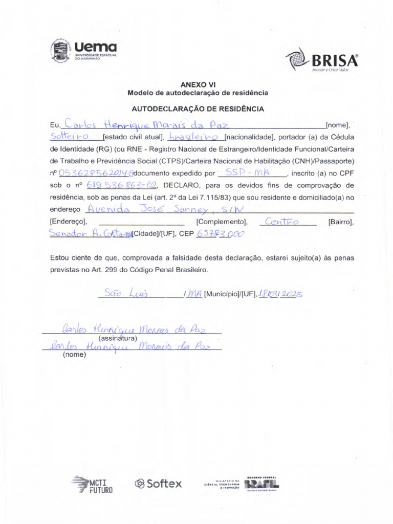 Modelo de Autodeclaração de Residência | PDF