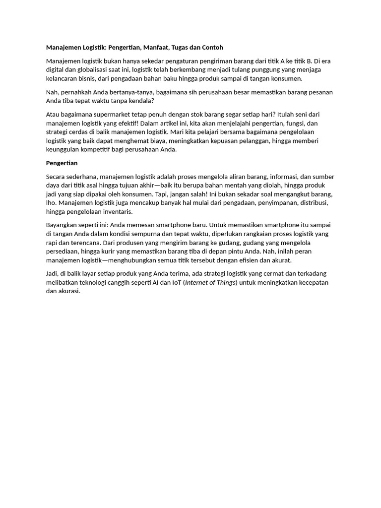 Manfaat Dan Contoh Manajemen Logistik Pdf