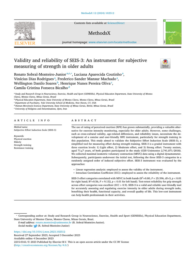 Validating SEIS-3 for Elderly Strength Training | PDF | Strength ...