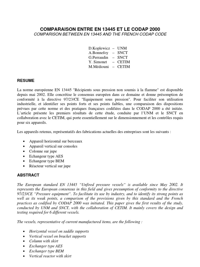 Comparaison EN 13445 et CODAP 2000 | PDF | Directive (Union européenne ...