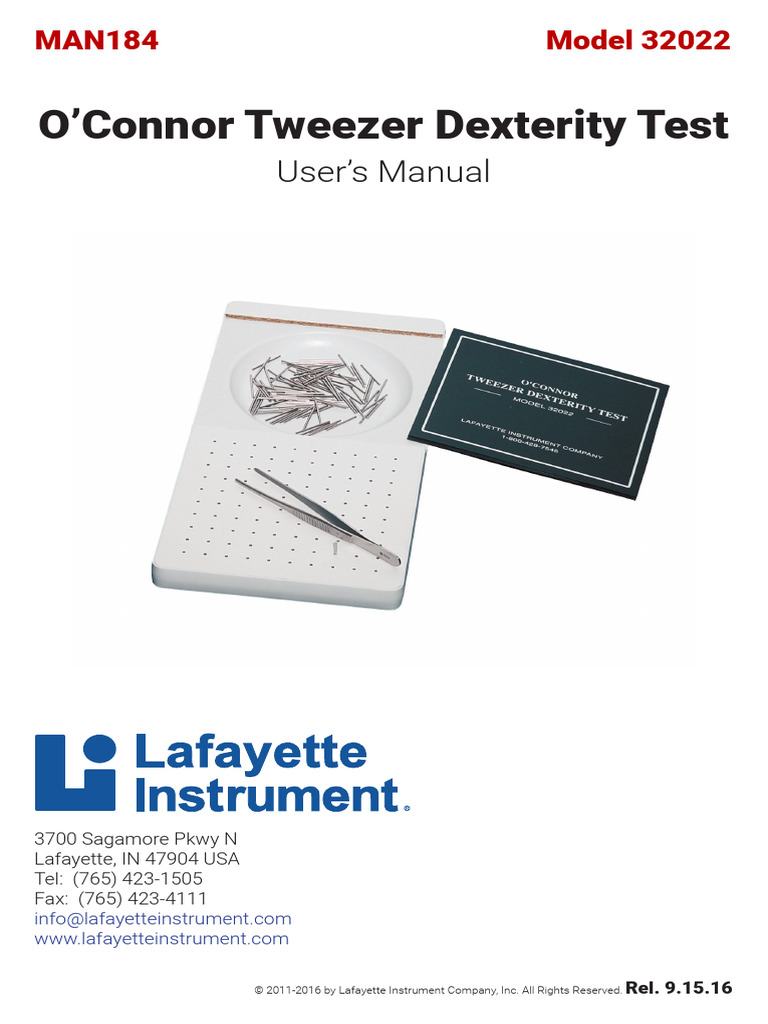 O'Connor Tweezer Dexterity Test Manual | PDF | Credit Card