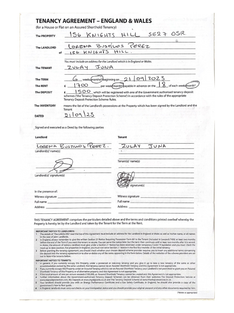 Tenancy Agreement England Wales PDF