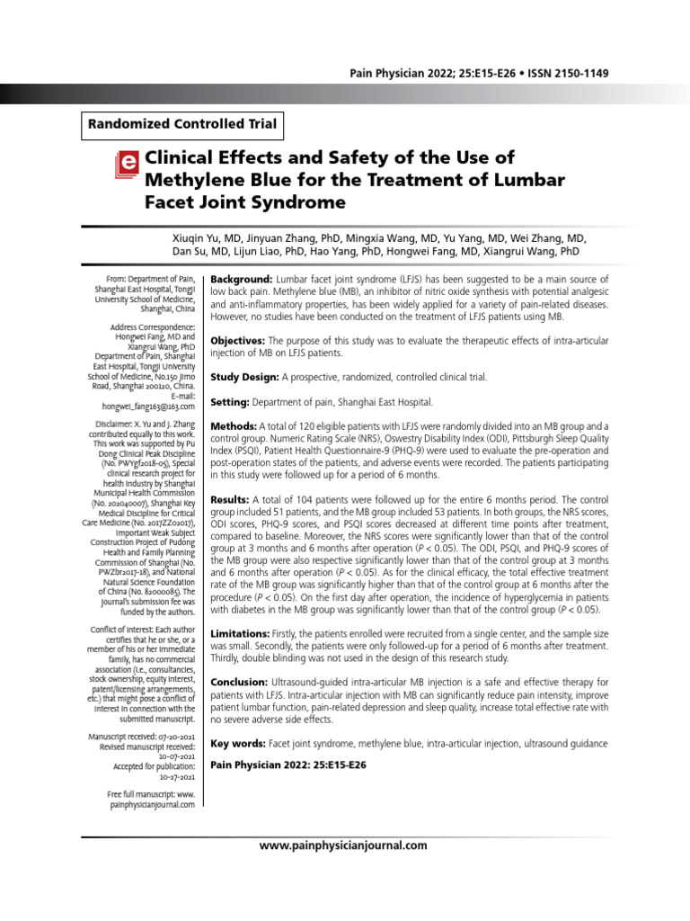 Clinical Effects and Safety of The Use of Methylene Blue | PDF ...