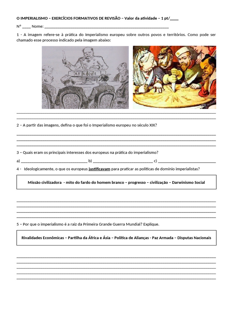 Exercícios sobre Imperialismo para 9º Ano | PDF