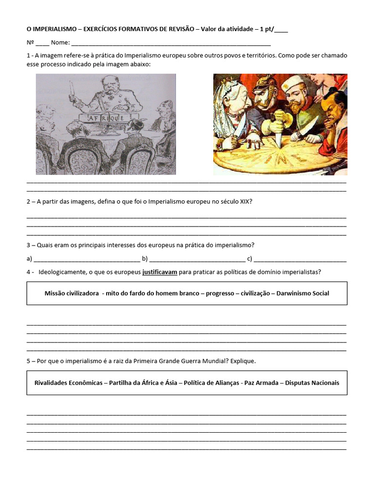 Exercícios sobre Imperialismo Europeu | PDF
